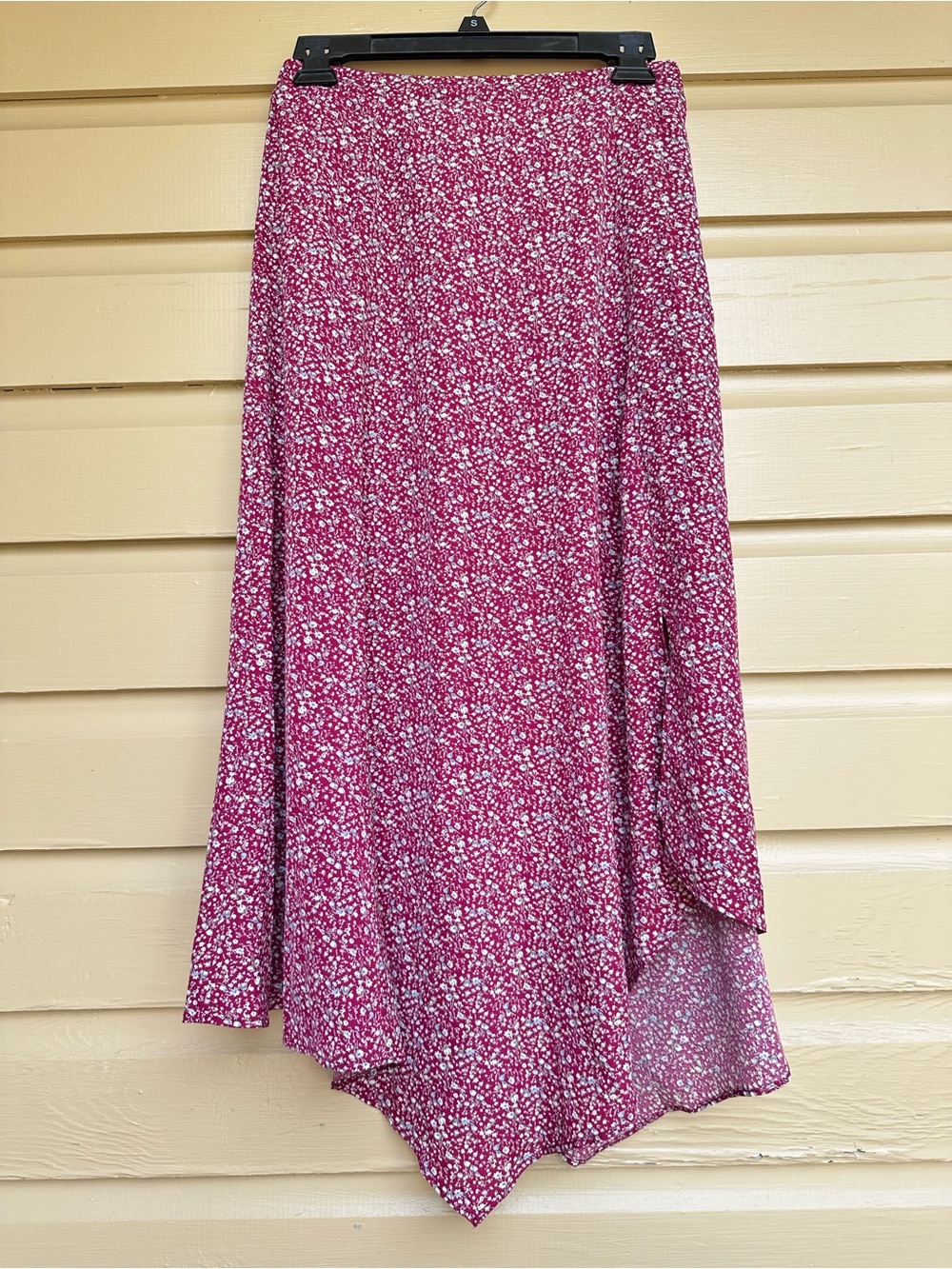 Floral Maxi Skirt Ditsy Flower Red Blue Asymmetrical Hem Cute Pretty Long Medium